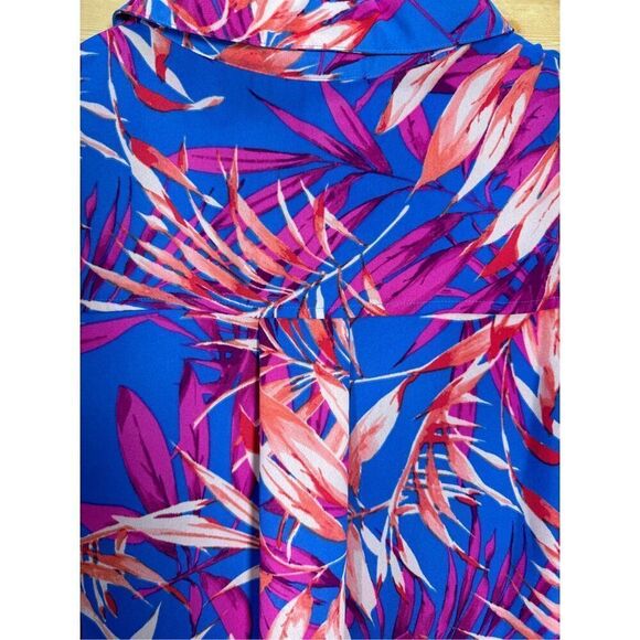 Floral & Ivy Women's Size Medium Blue Tropical Floral Print Sleeveless Button Do - Picture 7 of 11